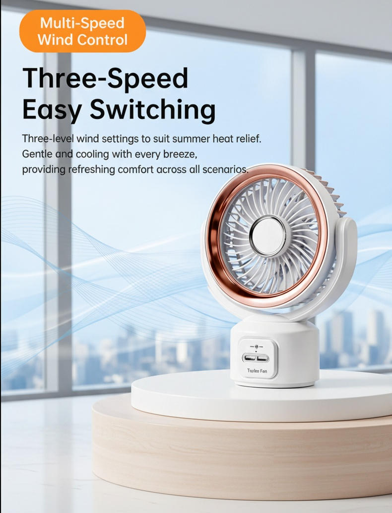 Silent desktop fan with soft LED night light