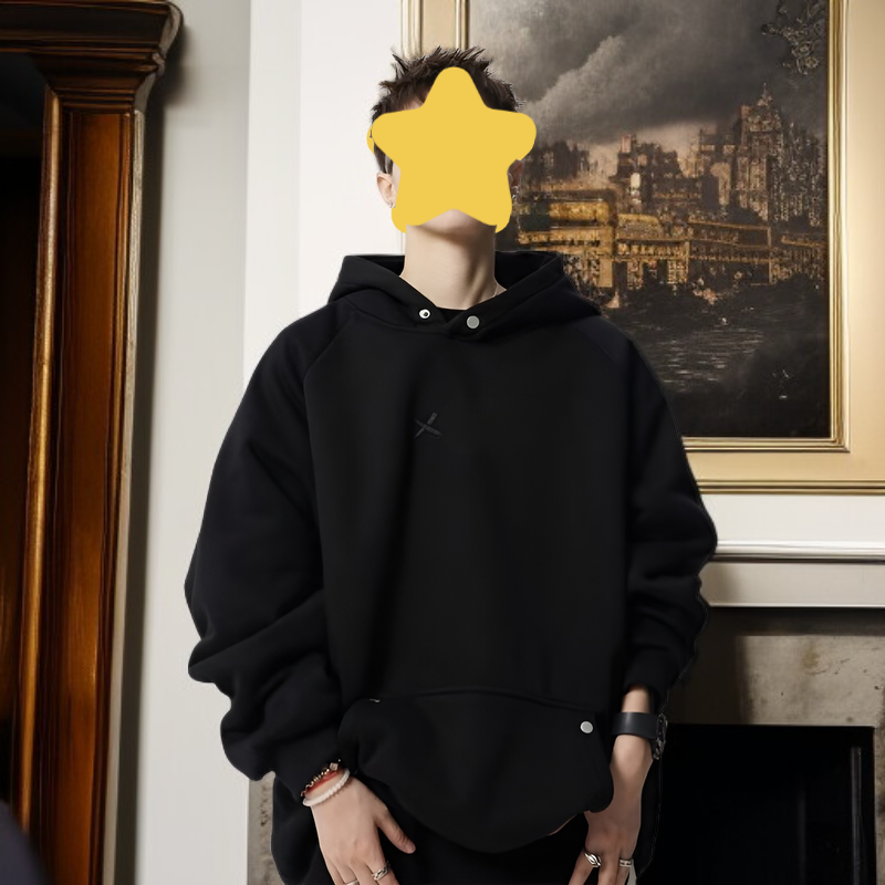 ハイストリートブランドのゆったり刺繍フーディー正面画像