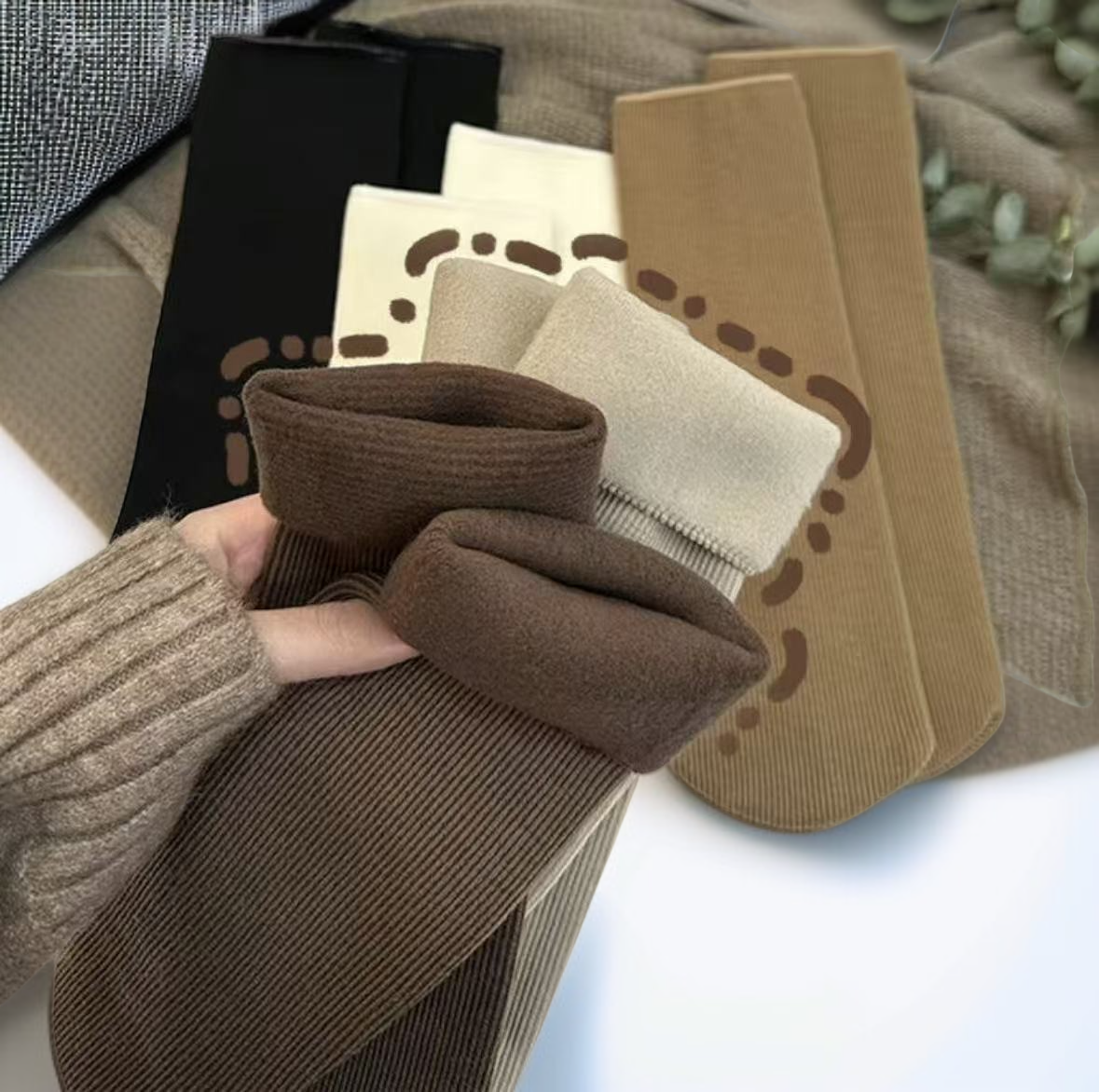 여성 단색 중장통 스노우 스타킹