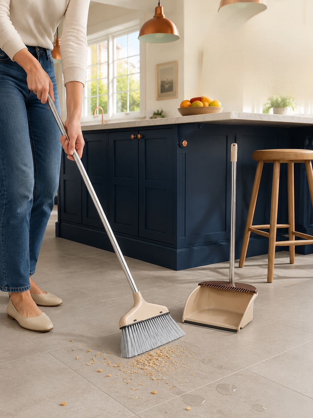 Household broom and dustpan set for efficient floor cleaning