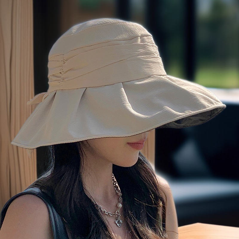 여성용 블랙 비닐 선크림 피셔맨 모자