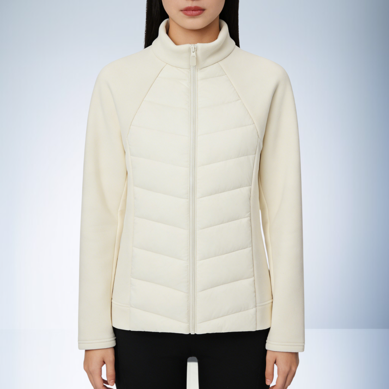 여성용 경량 스탠드업 칼라 슬림핏 면 코트