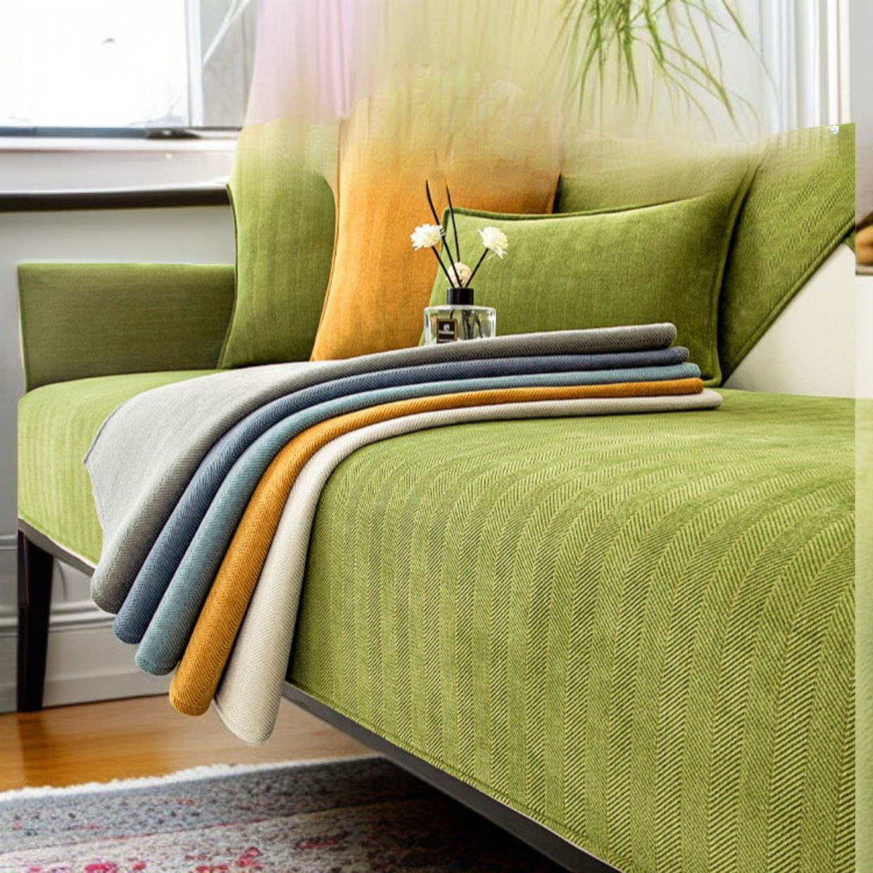 シュニール織ソファカバー ソファカバー ピュアカラー 滑り止め ホームユース ナチュラルコンフォート