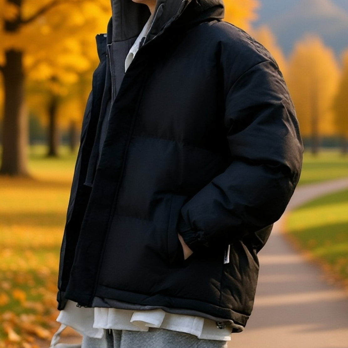 メンズ冬用ゆったりフィット綿入りツーピースコート