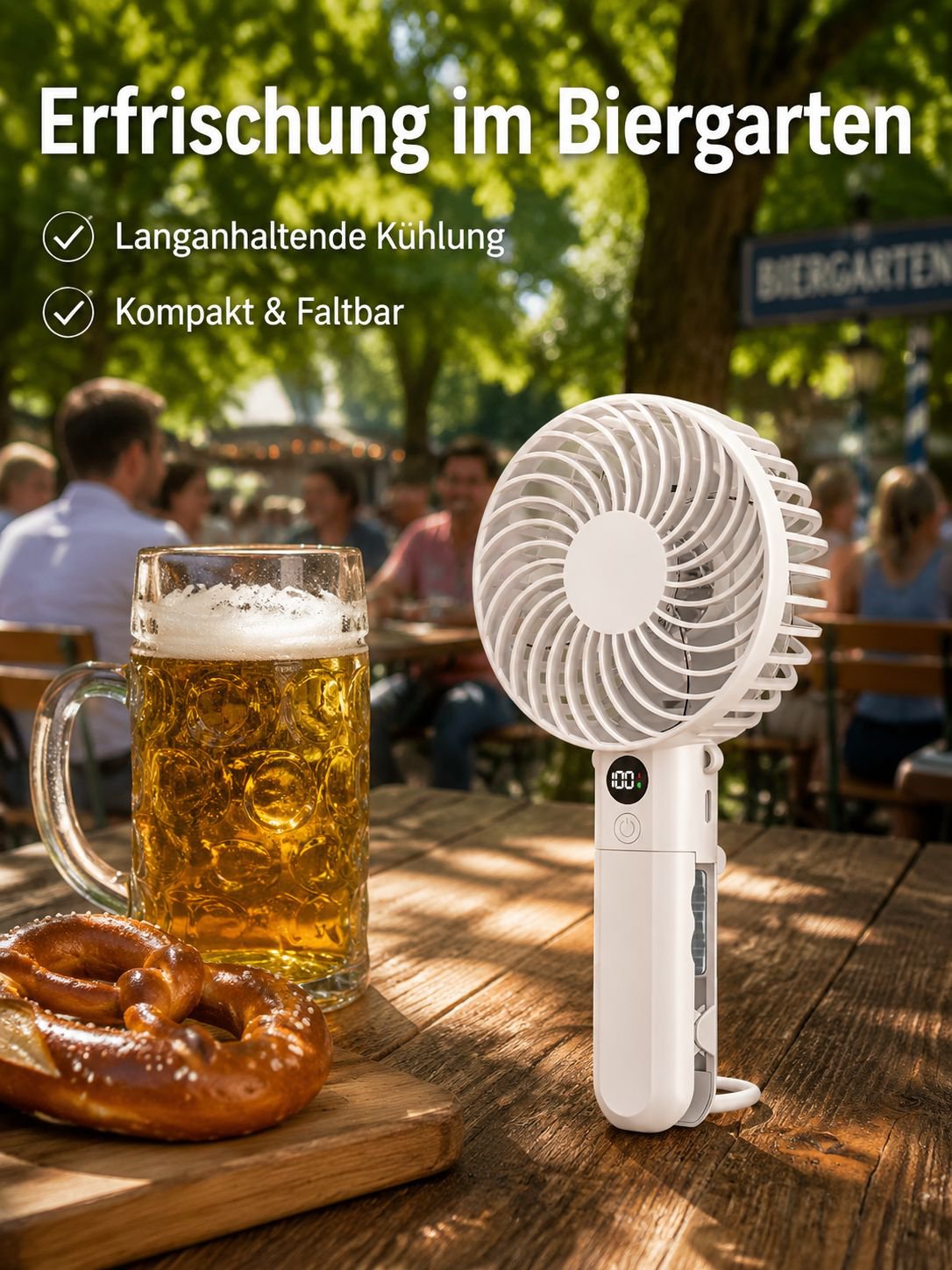 Tragbarer Handventilator mit digitaler Anzeige in Nahaufnahme