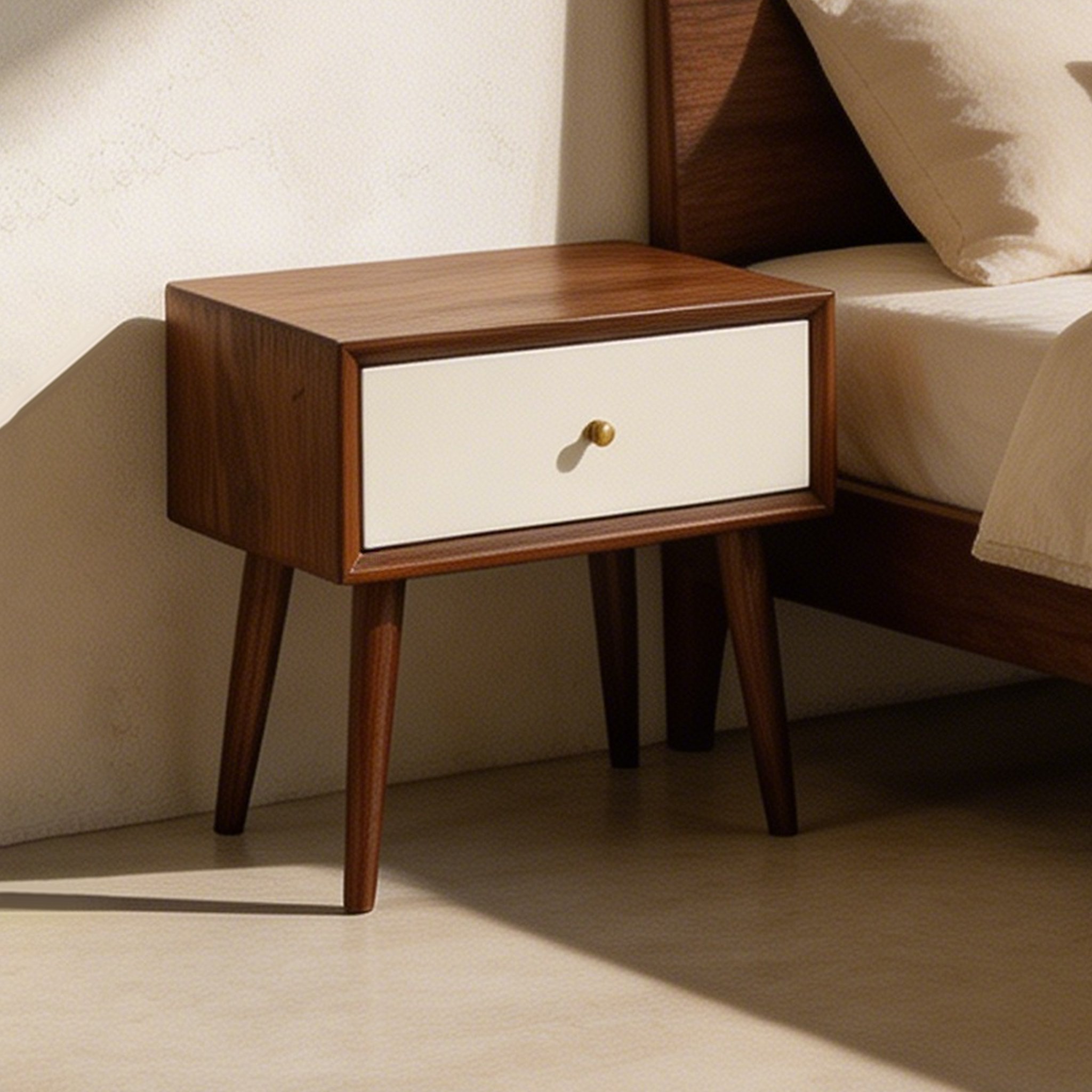 Massivholz Nachtschrank Set im Schlafzimmer