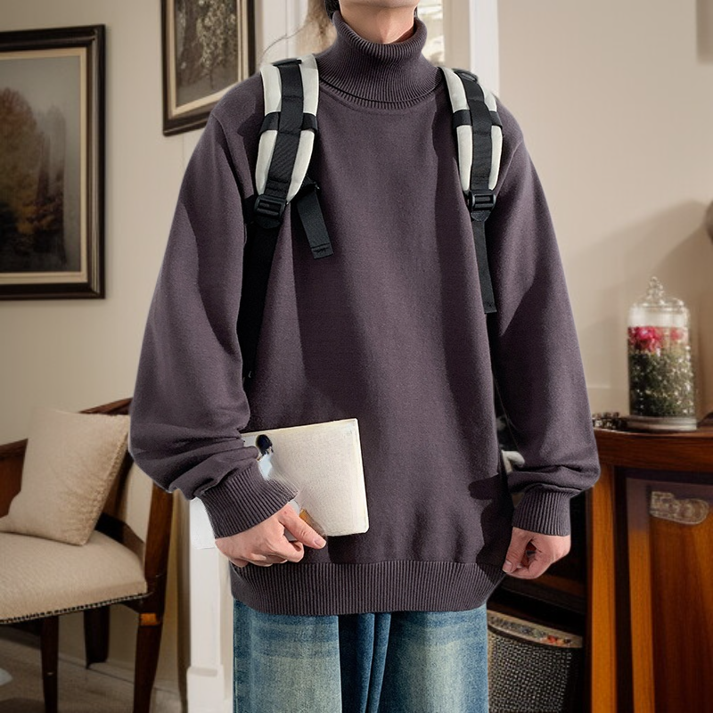 無地タートルネックセーター