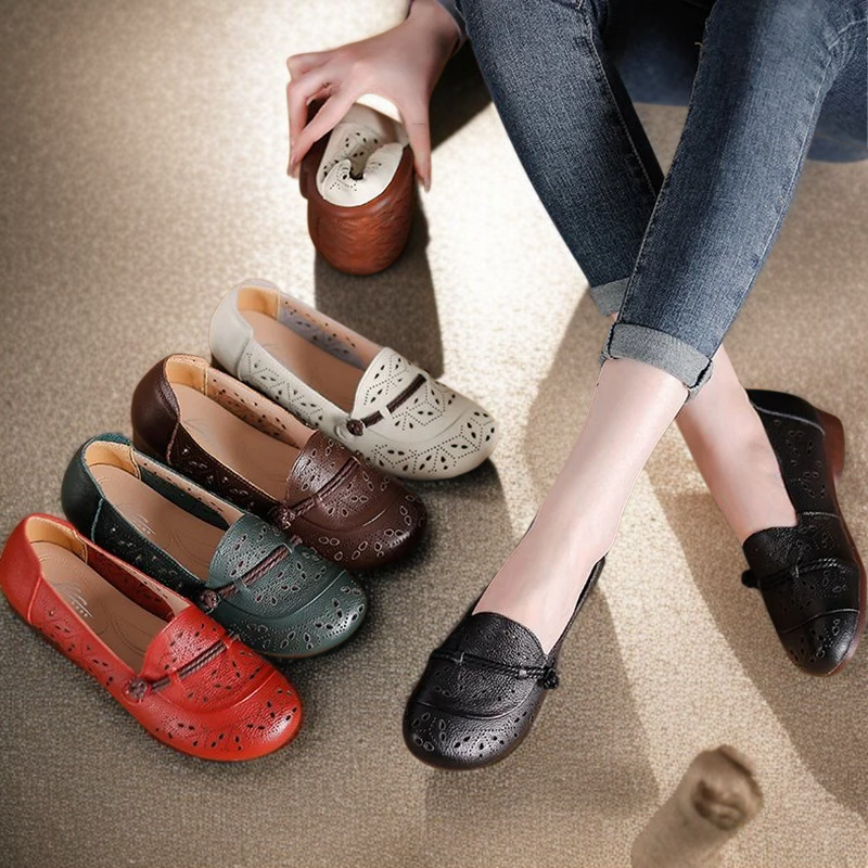 펀칭 에어로쿨 쿠션 엄마 신발 여성 중장년 컴포트화 앞코 소가죽 펀칭 샌들 구멍