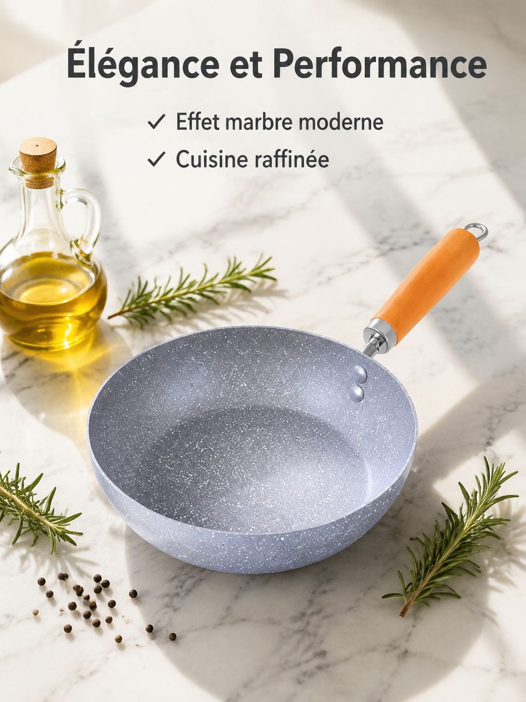 Poêle à frire antiadhésive effet marbre, multifonction pour la maison