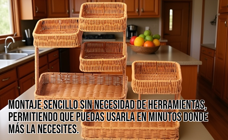 Organizador de cocina de ratán con varios niveles