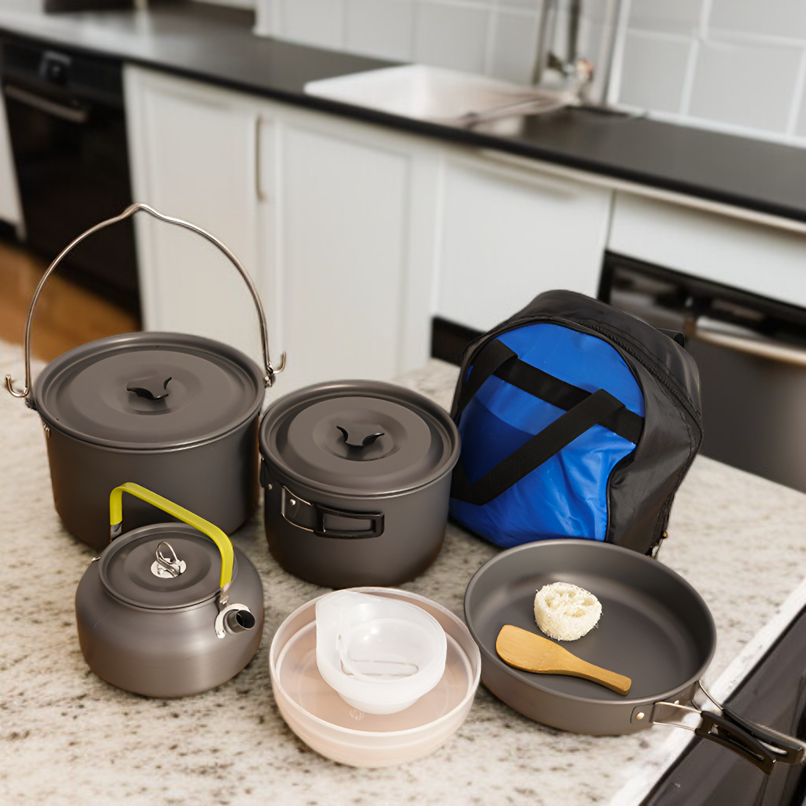 Picknick-Kochset für Familie, 5-6 Personen, Antihaft-Kessel und Topfset