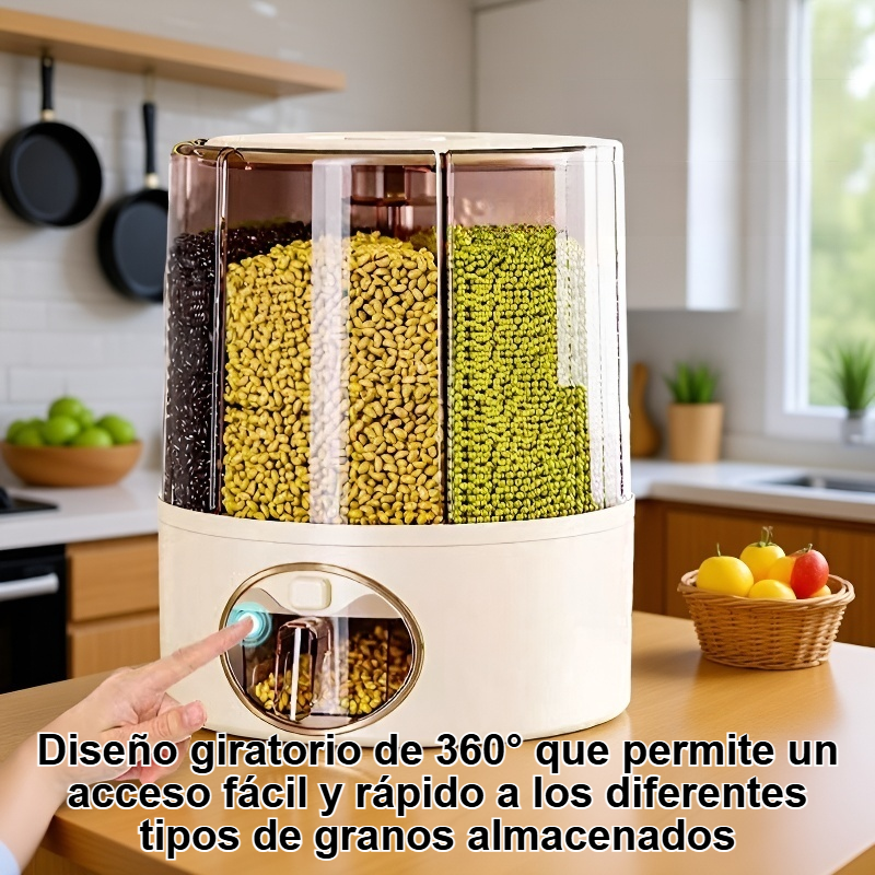 Cubo de almacenamiento de granos giratorio de 360° de gran capacidad