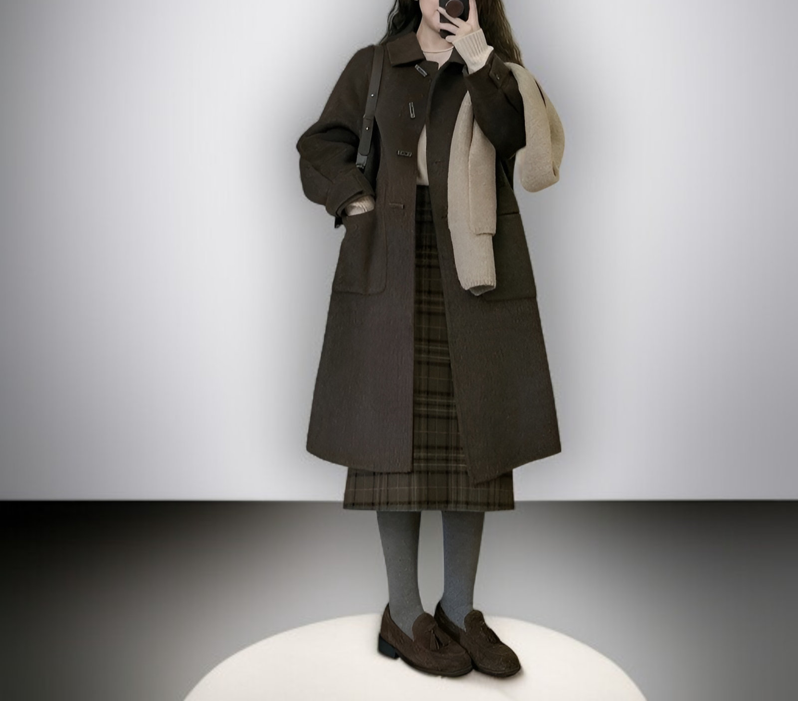 カジュアルスタイルの茶色ダッフルコート