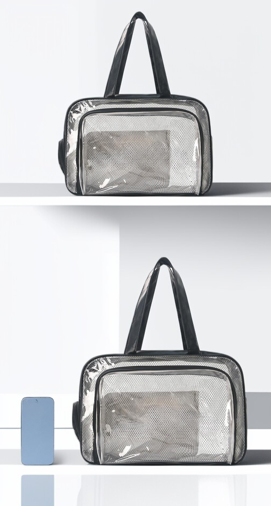 방수 소재로 제작된 화장품 보관백