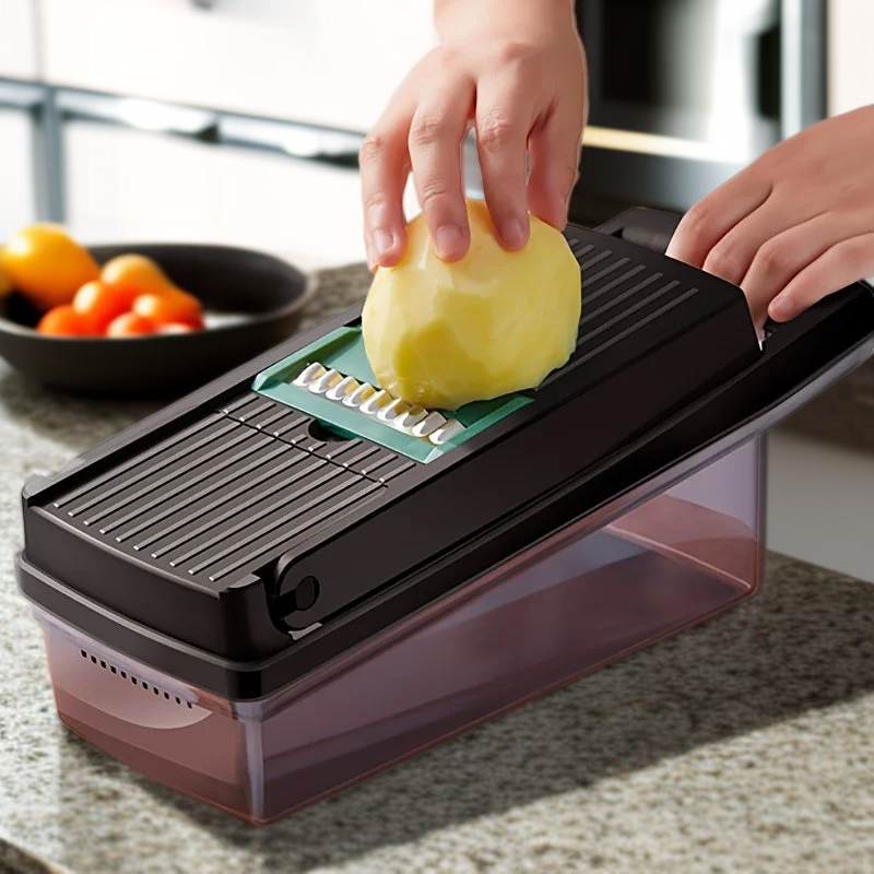 多機能フルーツスライサー、複数のブレードとポテトマッシャー機能付き