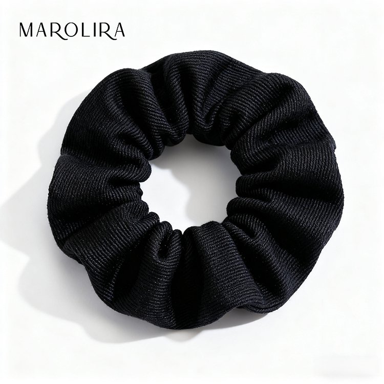 Dívčí gumička do vlasů s kroužkem na tlusté střevo, jednoduchá látková černá (5 ks)