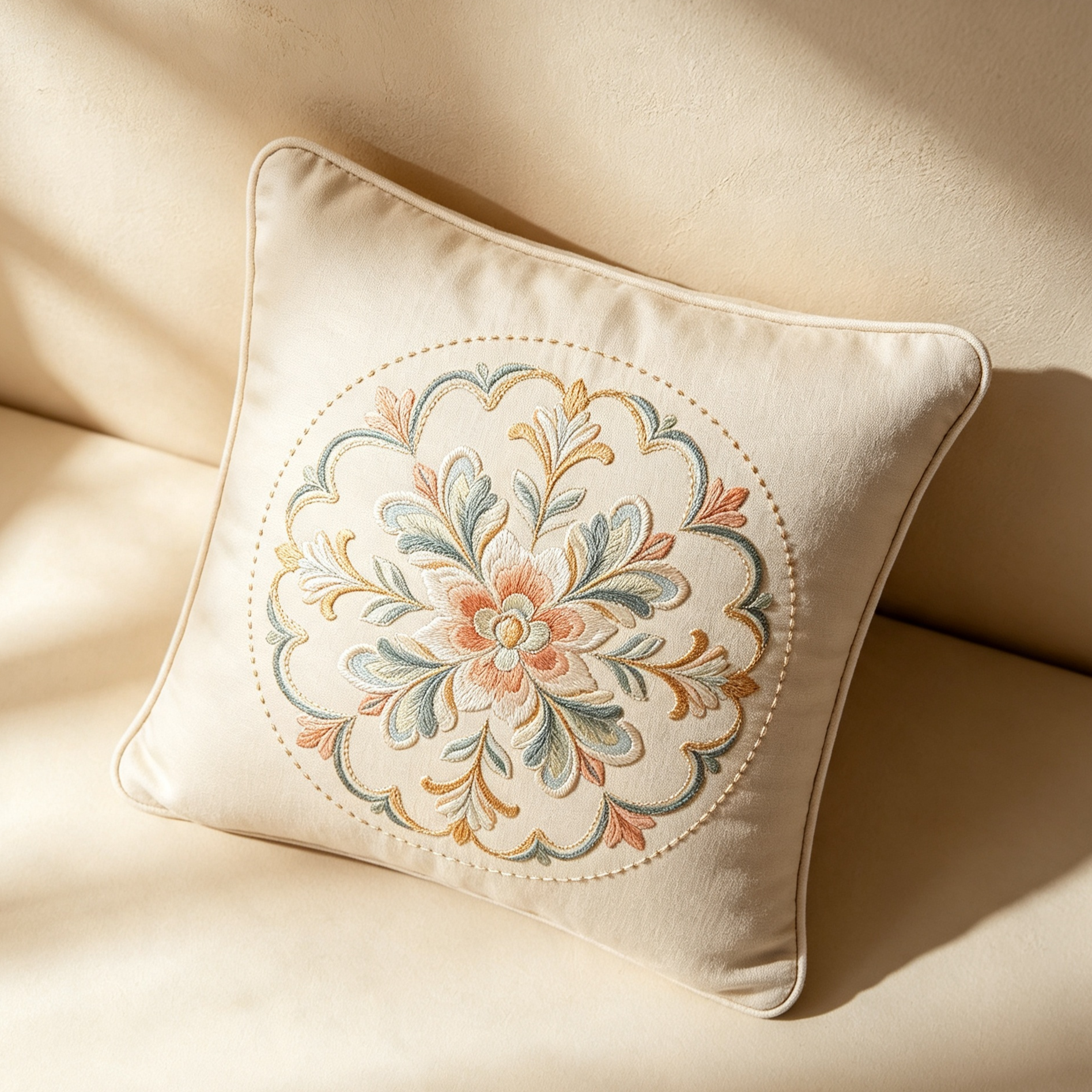 Vintage floral embroidered throw pillows set of 2 on a sofa