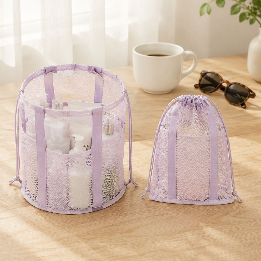 Multifunctional foldable mesh toiletry bag