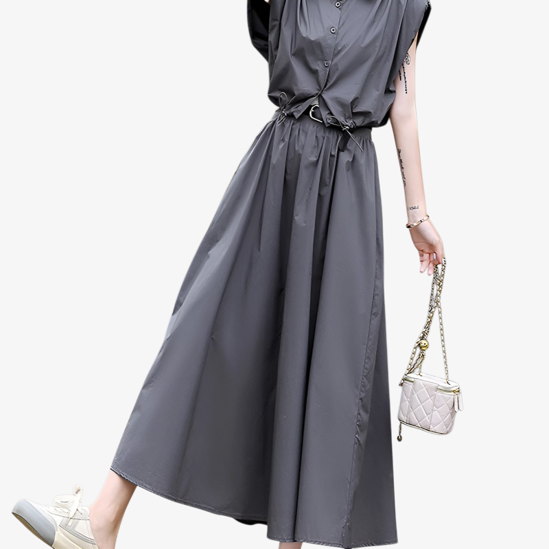 트렌디한 여름옷 하이웨스트 원피스 투피스 여자 상의 여자 스커트 날씬해 보이는 미디 스커트