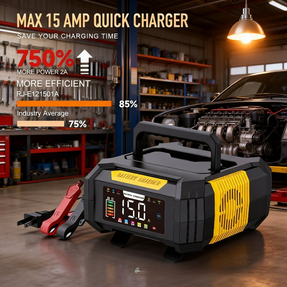 12V Car Battery Charger, Supports Lead-acid and LiFePO4 Batteries