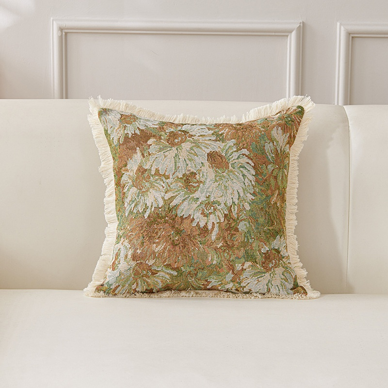 Coussin décoratif rétro en coton et lin