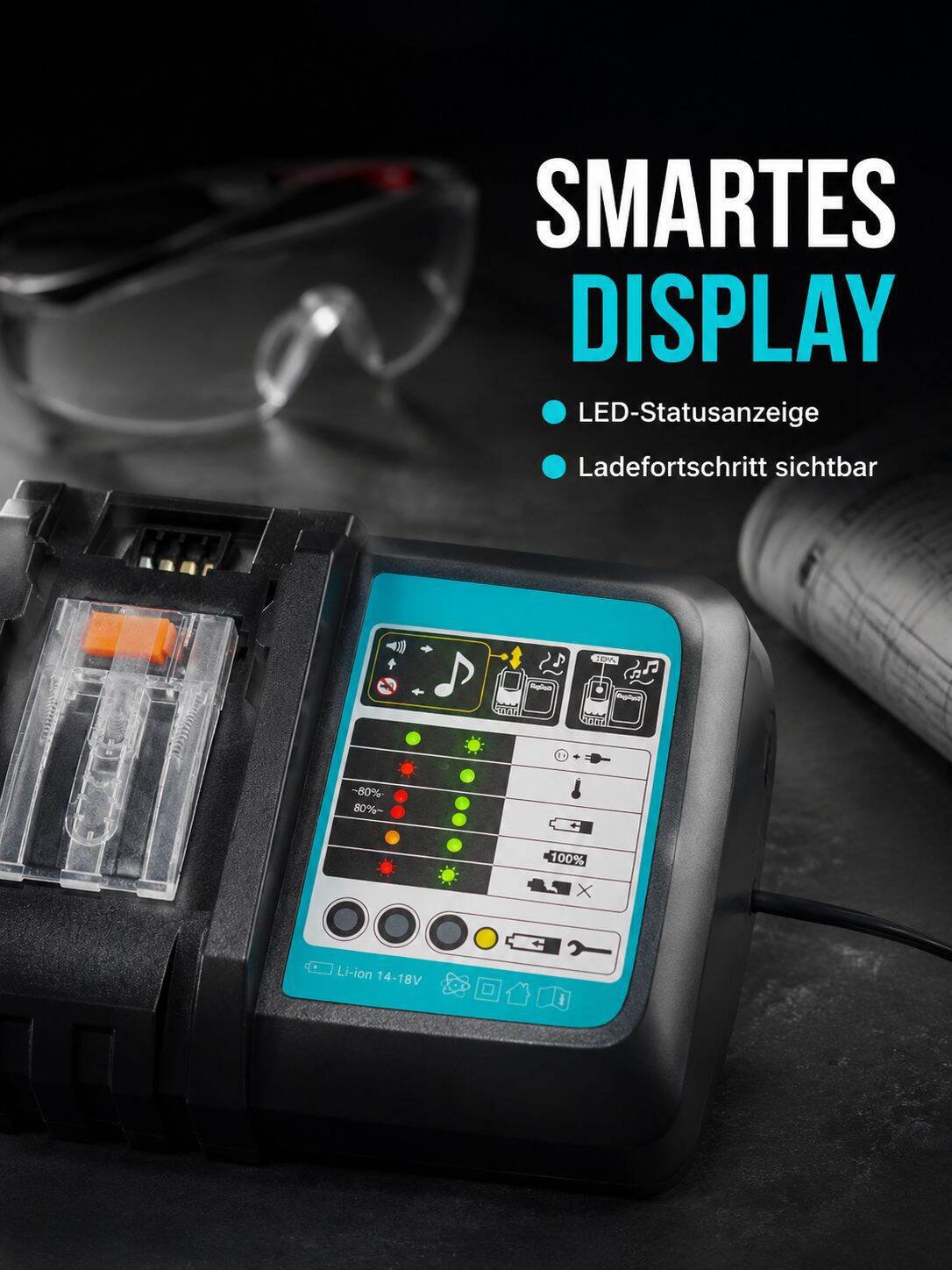 Effizientes Ladegerät kompatibel mit Makita 18V Li-Ionen-Akku