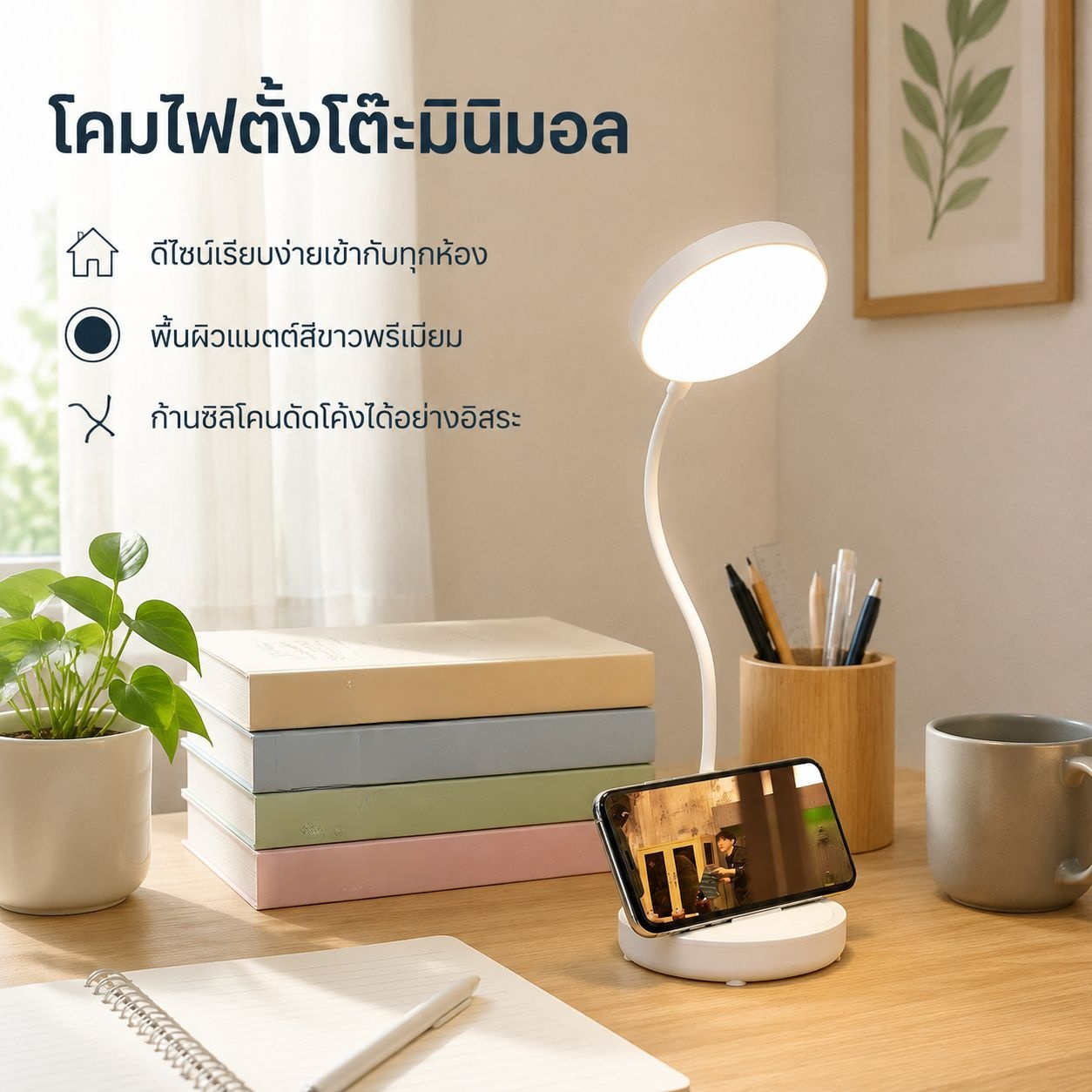 โคมไฟอ่านหนังสือ LED ปรับแสงได้ ถนอมสายตา สำหรับหอพัก