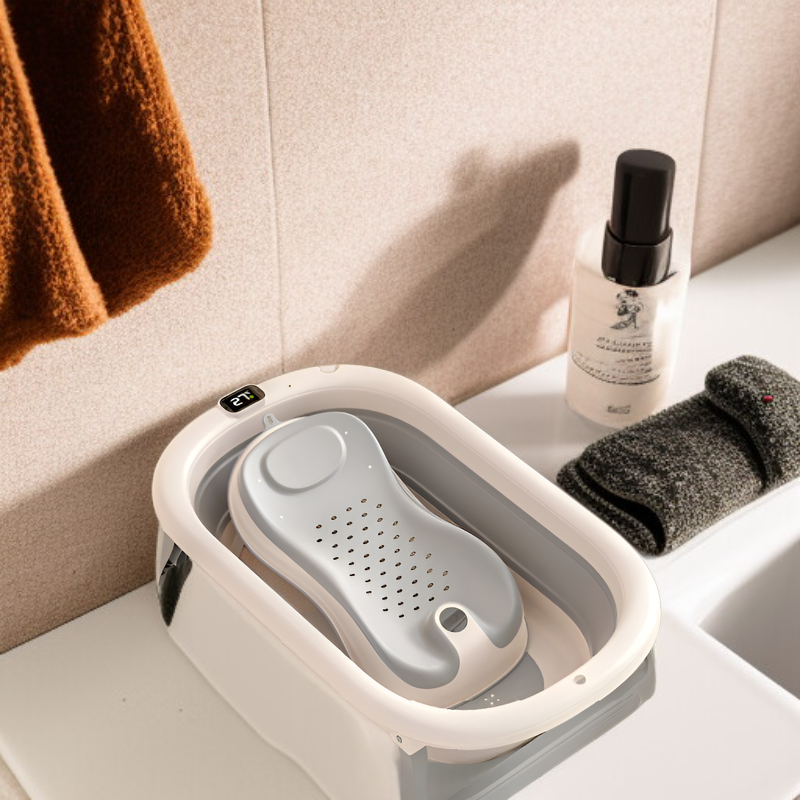 Smart Thermostatic Foldable Baby Bathtub, Extra Wide Spacious Bath Tub for Children