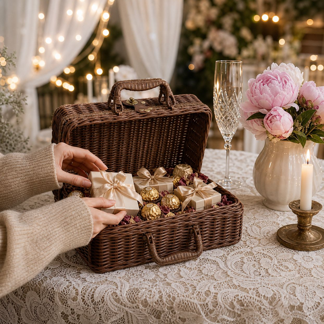 Rattan woven suitcase souvenir gift box hand-woven storage basket New Year holiday gift box photo pr
