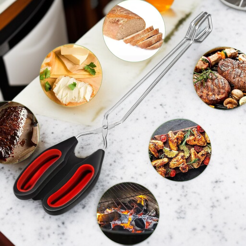 Stainless Steel Multi-Function BBQ Tongs, Charcoal and Bread Clip