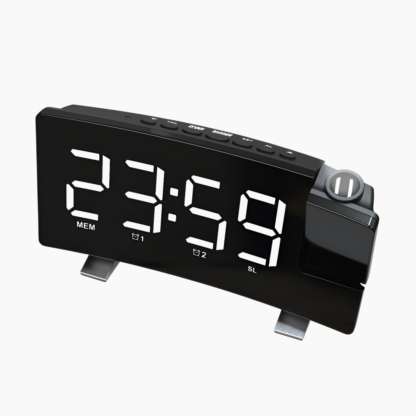 新しいラジオ目覚まし時計 USB充電式常時投影時計 曲面大画面時計