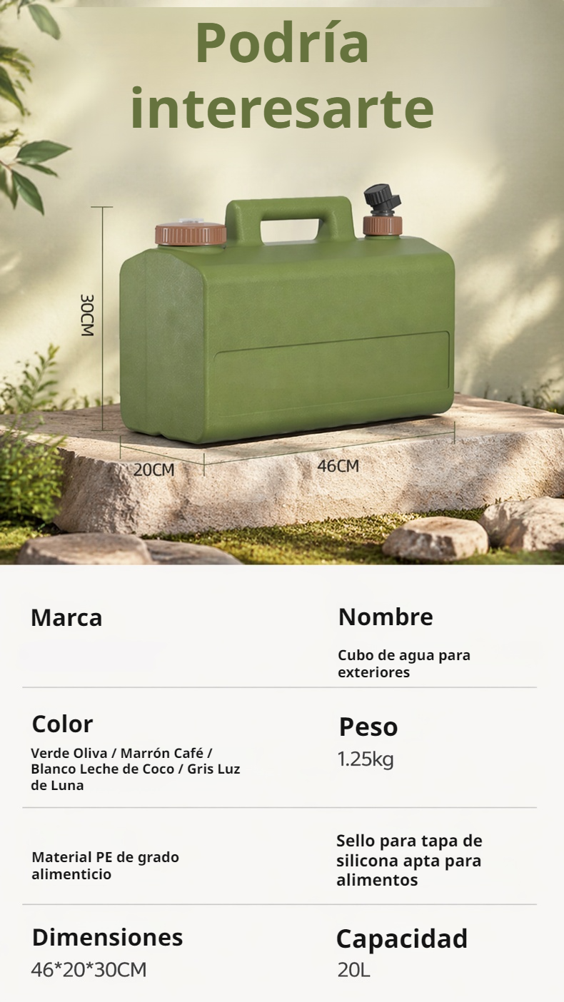 Equipo esencial para camping con contenedor de agua