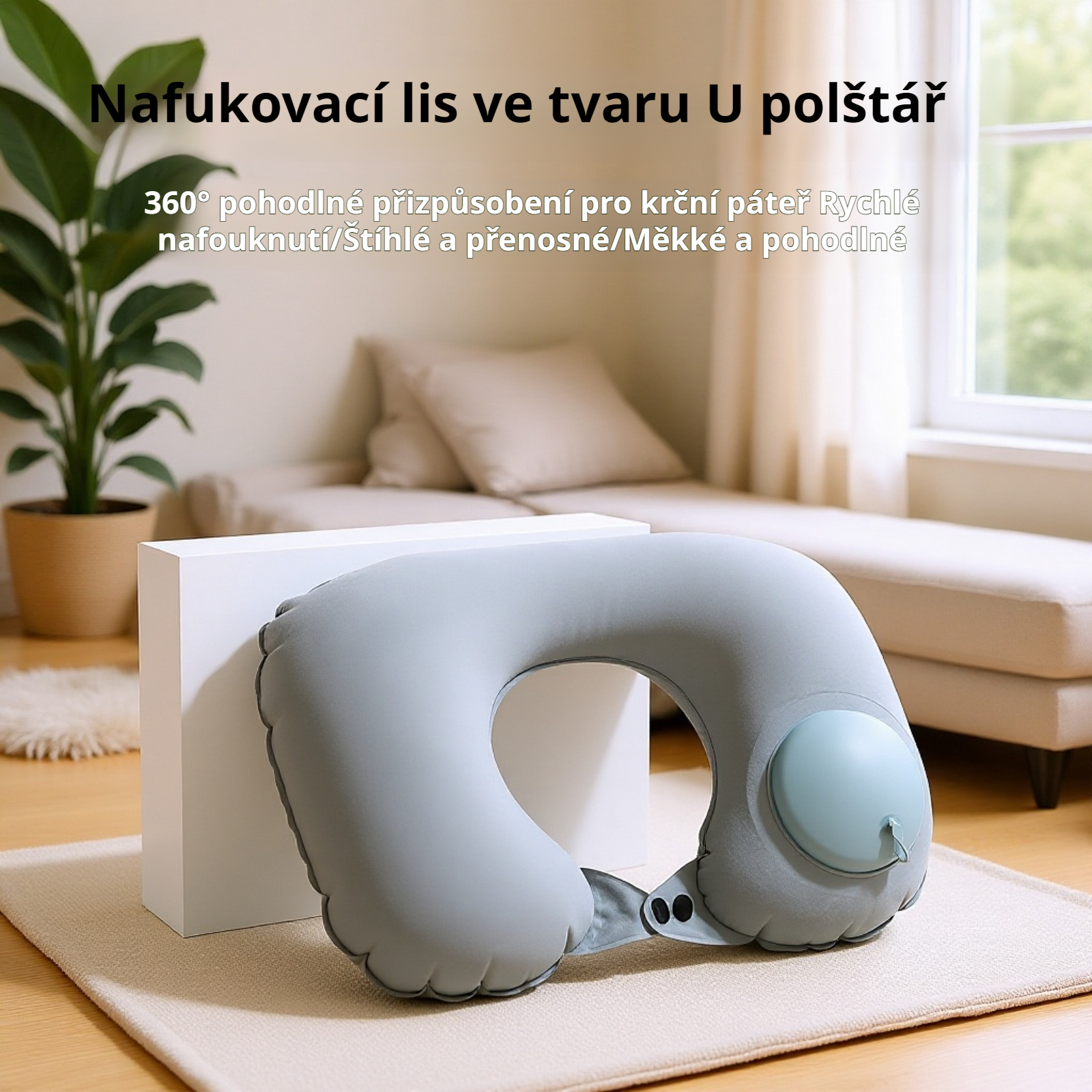 Ultra-lehký přenosný U-polštář na krk v modré barvě