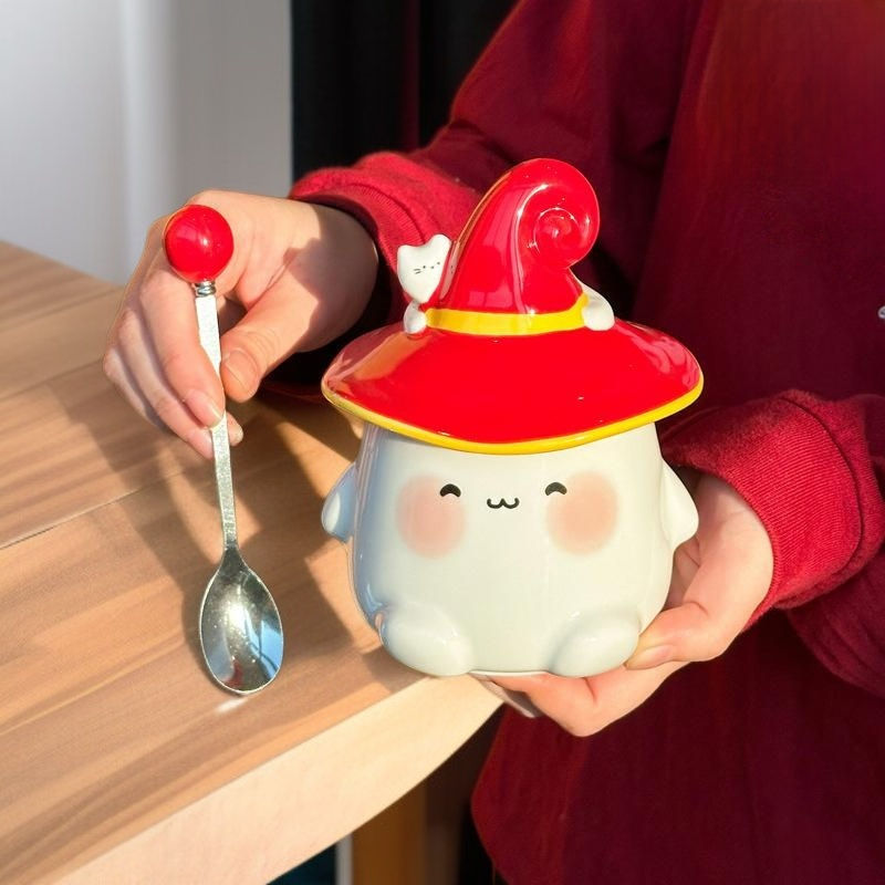 幽靈貓咪馬克杯附蓋水杯