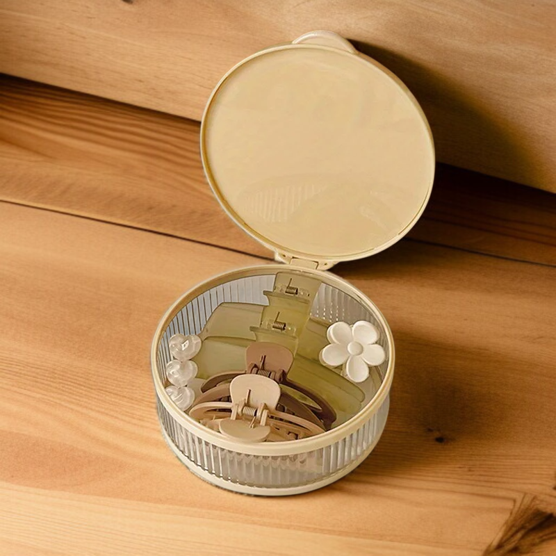 Circular hair accessory storage box with lid