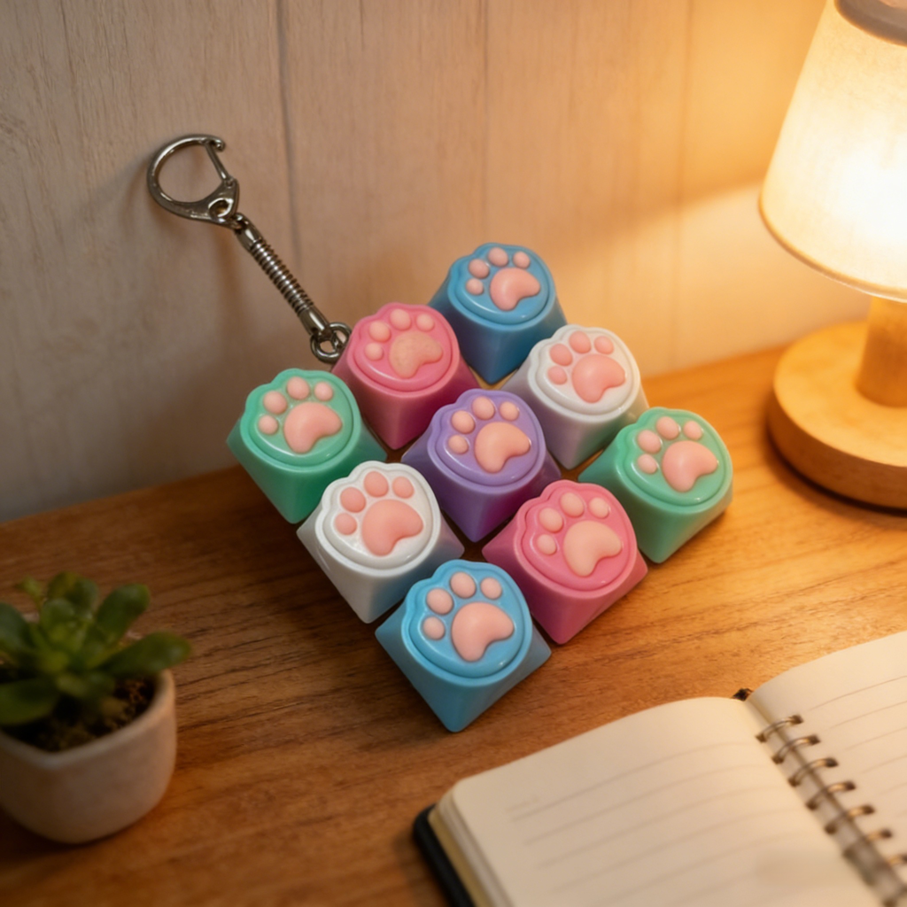 Cat paw button silicone keychain