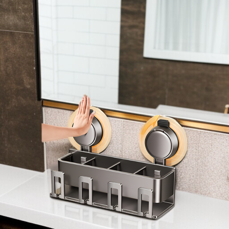 家庭用バスルーム吸盤歯ブラシとカップ収納ラックパンチフリー壁掛け洗面台マウスウォッシュカップ収納アーティファクト