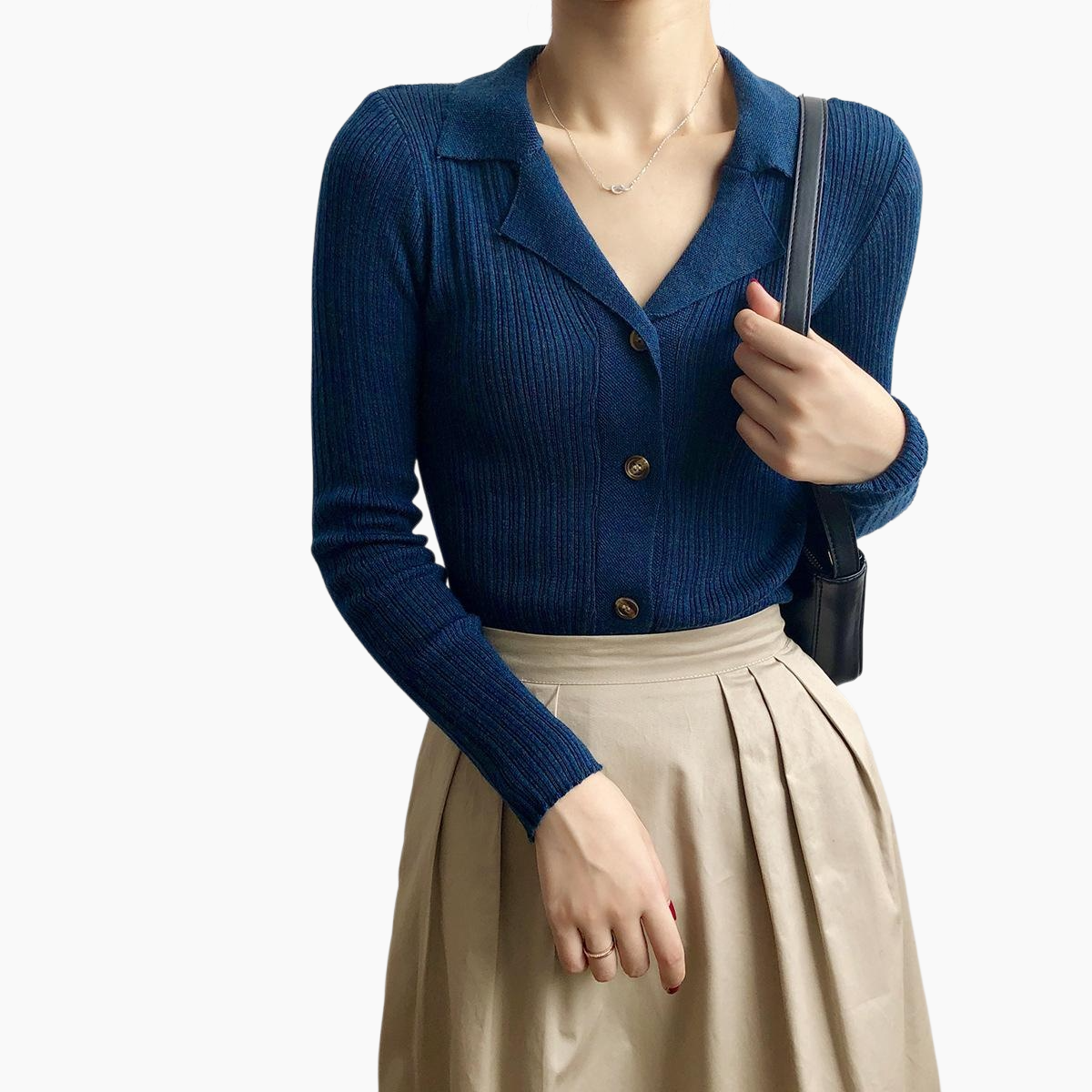 카디건 여자 카디건 슬림 솔리드 니트 스웨터 긴팔 이너 니트 날씬해 보이는 니트 니트 정장넥 긴팔 레깅스