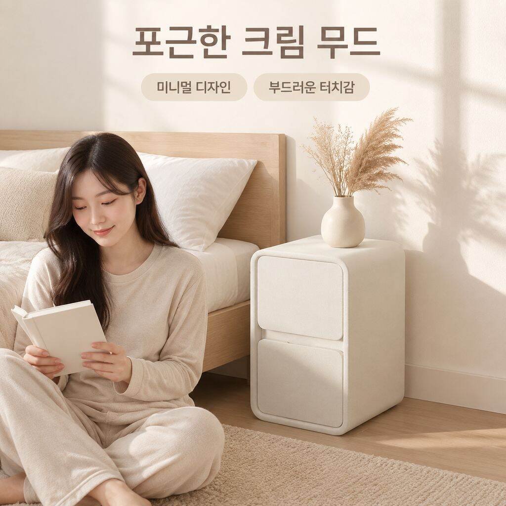 원목 소재 '크림 스타일' 협탁