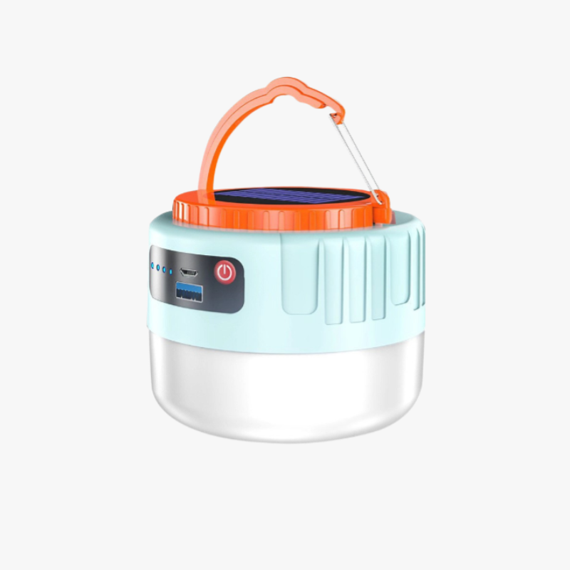 Luz LED multifuncional para camping con memoria de brillo y carga solar