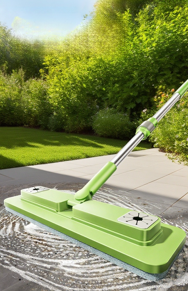 乾濕兩用拖把清潔地板示意圖