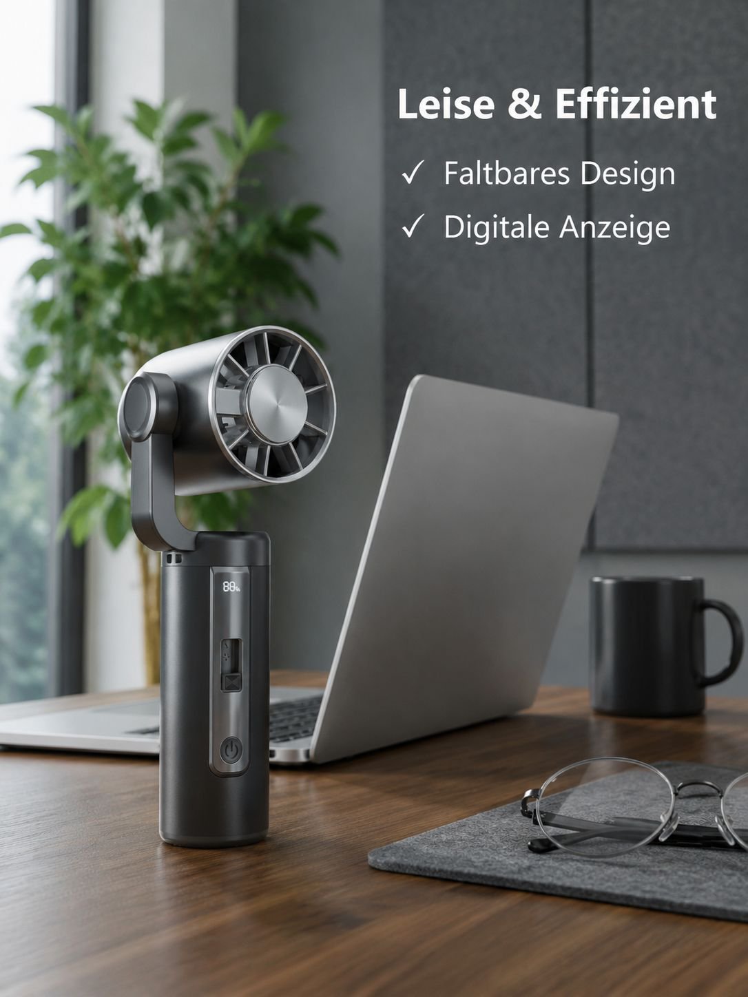 Handventilator mit Kühlfunktion, tragbar, zum Umhängen und für den Tisch geeignet