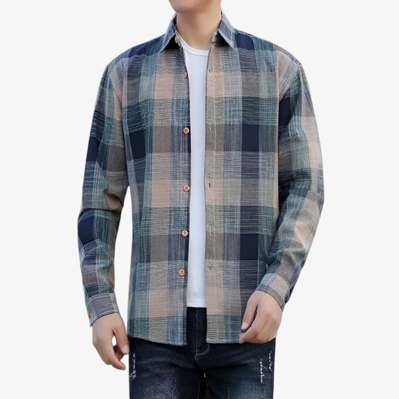 Camisa chaqueta de franela gruesa a cuadros de manga larga informal