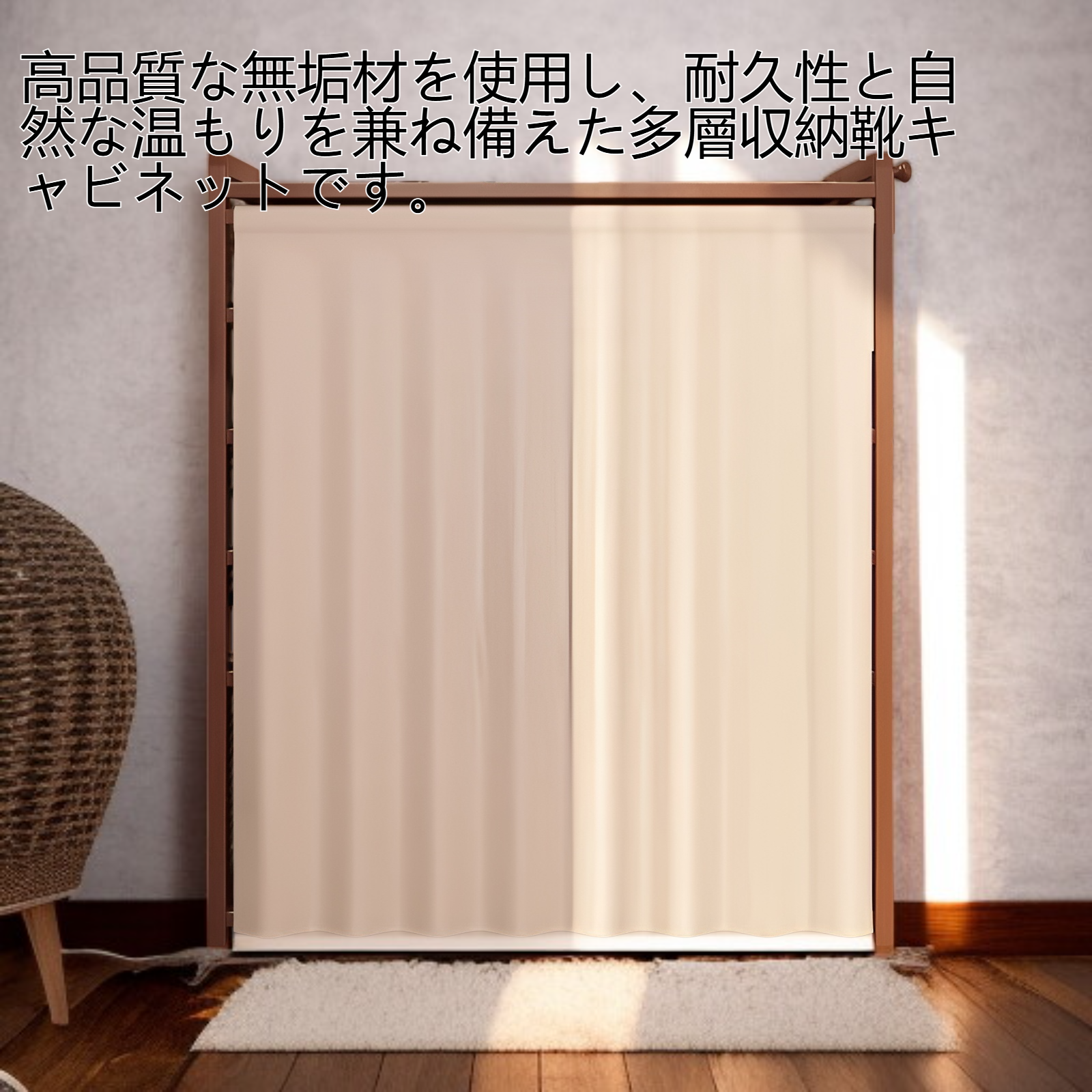 無垢材の多層収納靴キャビネット