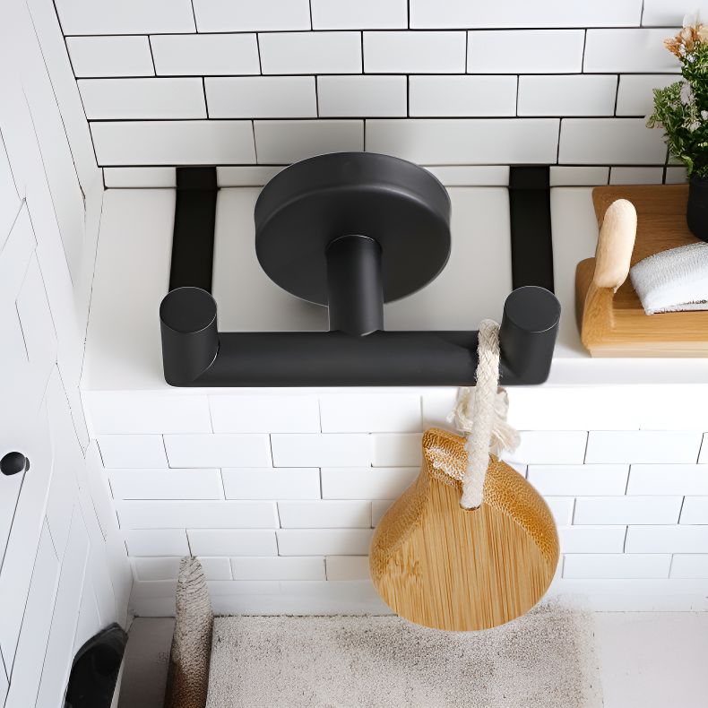 バスルーム専用ブラックメタルダブルフック