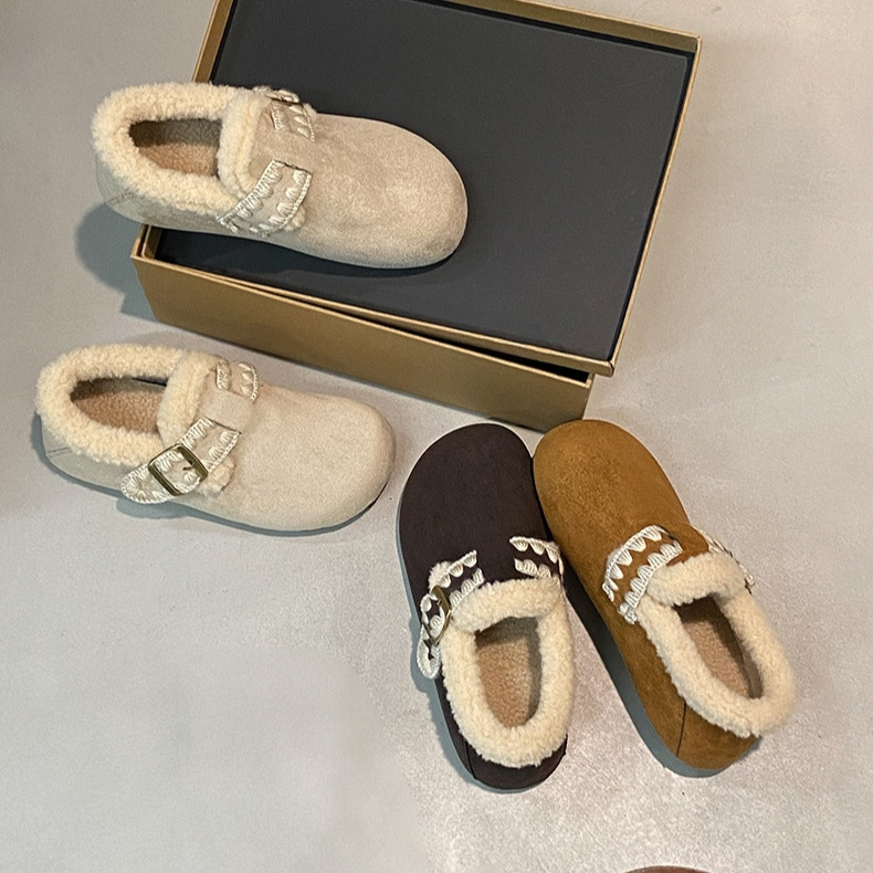 加絨加厚保暖平底一腳蹬軟底鞋