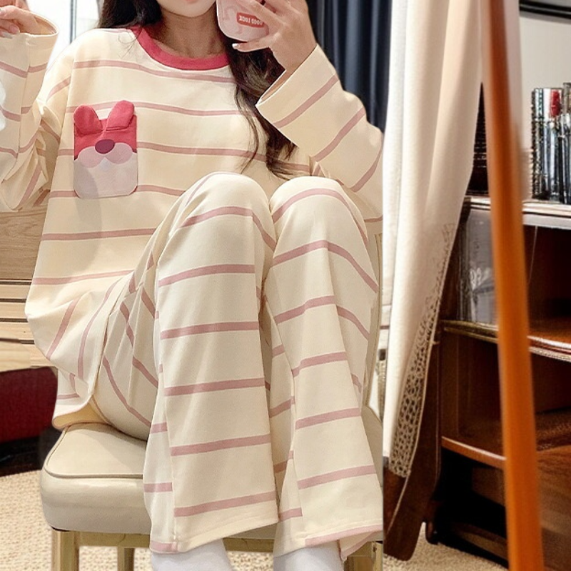 여성용 쿠션 긴팔 잠옷 잠옷 세트