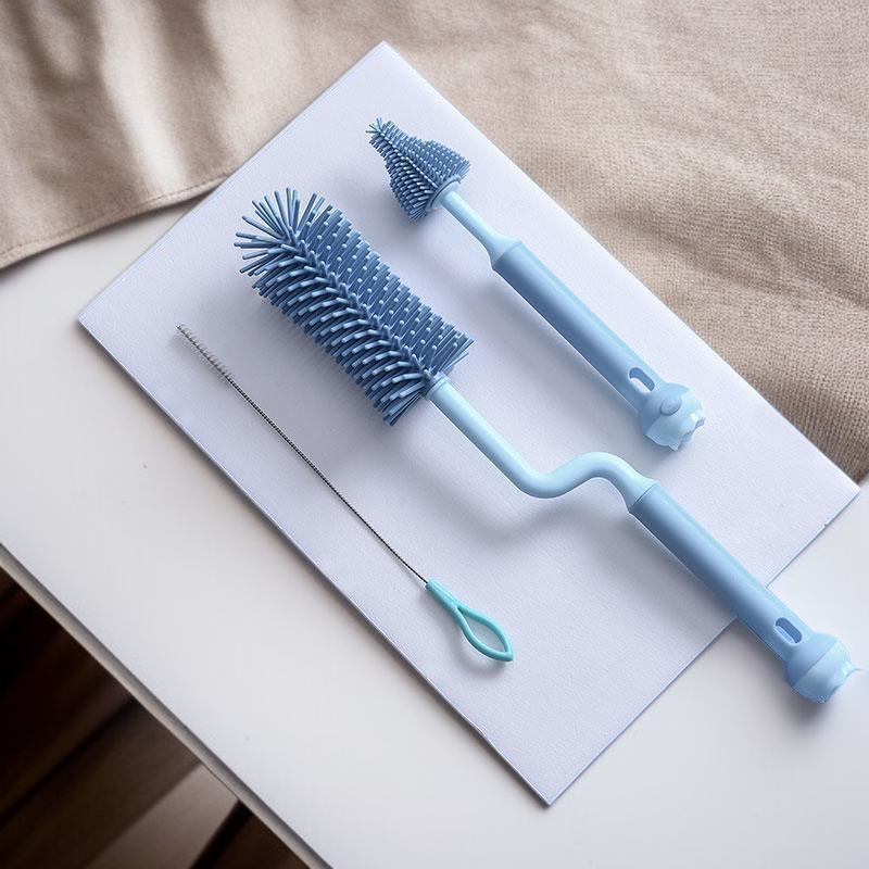 ชุดแปรงซิลิโคนสำหรับทำความสะอาดขวดนมเด็กเล็ก มีแปรงจุกนม แปรงขวดนม และแปรงหลอดดูด