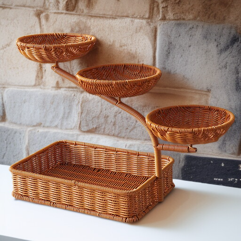 테이블 위 라탄 트레이 장식