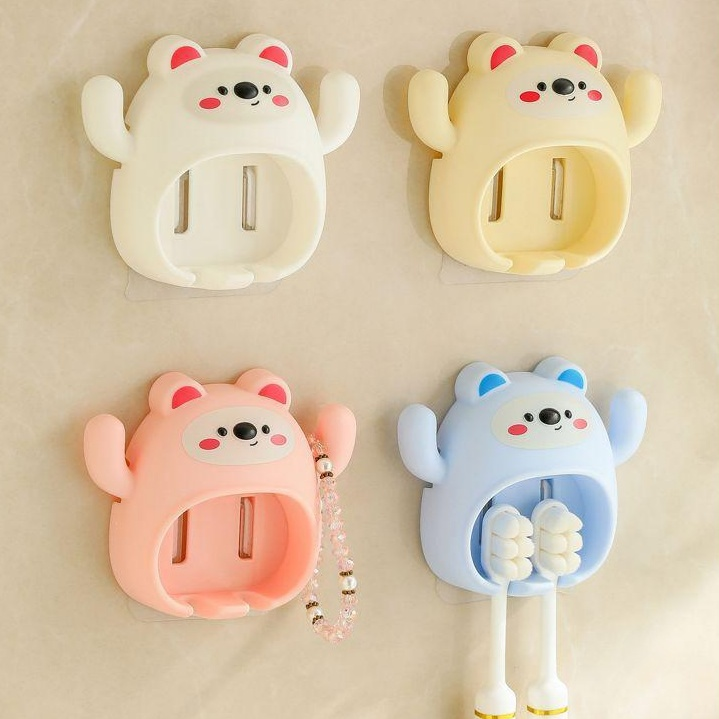 카툰 무타공 칫솔 거치대 욕실 화장실 수납 선반